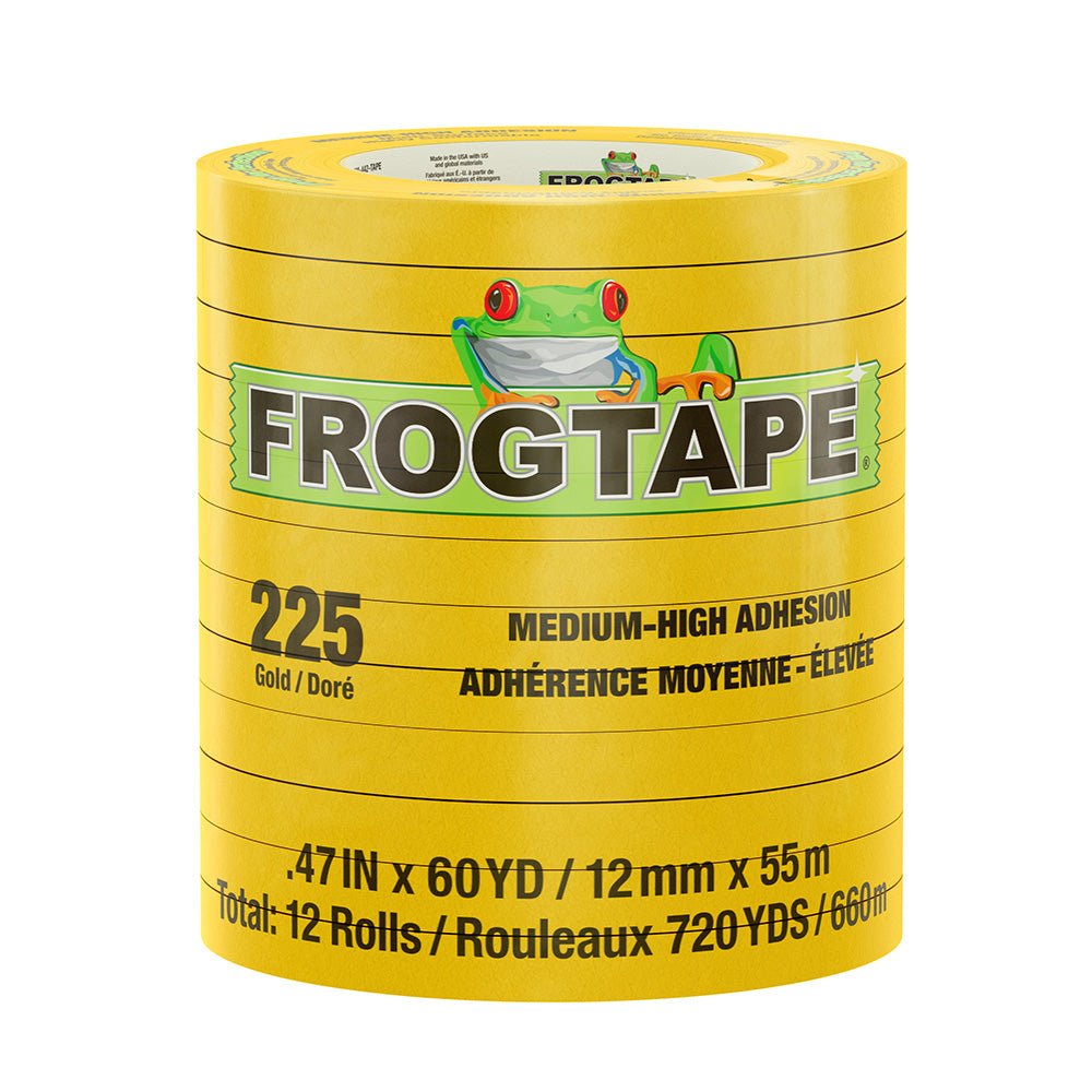 FrogTape CP 225 Medium - High Adhesion Masking Tape - 12MM x 55M x 12 - Pack - Gold - Rated for 225F [105318] - The Happy Skipper