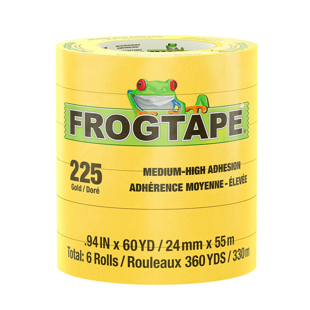 FrogTape CP 225 Medium - High Adhesion Masking Tape - 24MM x 55M x 6 - Pack - Gold - Rated for 225F [105320] - The Happy Skipper