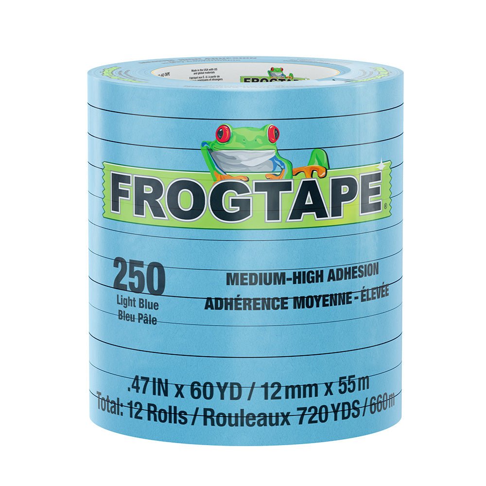 FrogTape CP 250 Medium - High Adhesion Masking Tape - 12MM x 55M x 12 - Pack - Light Blue - Rated for 250F [105325] - The Happy Skipper