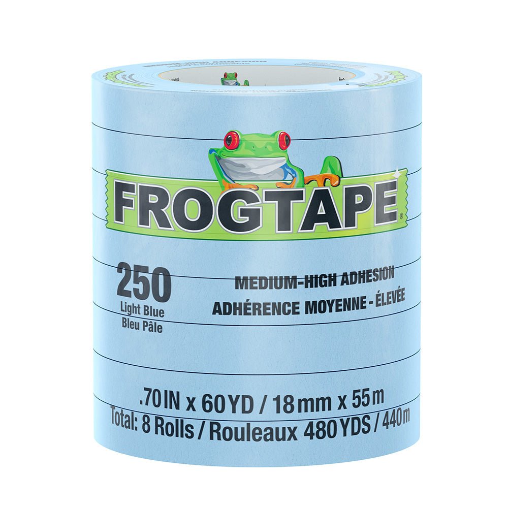 FrogTape CP 250 Medium - High Adhesion Masking Tape - 18MM x 55M x 8 - Pack - Light Blue - Rated for 250F [105770] - The Happy Skipper