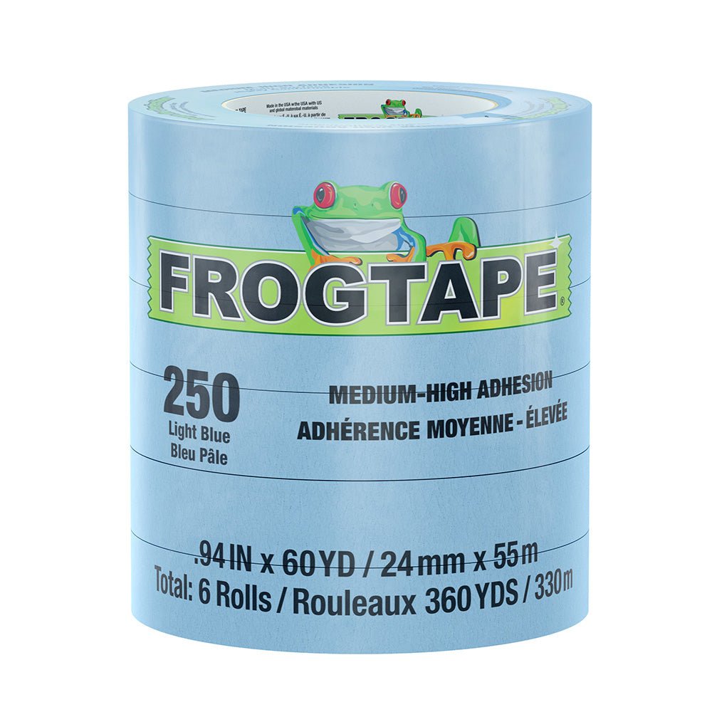 FrogTape CP 250 Medium - High Adhesion Masking Tape - 24MM x 55M x 6 - Pack - Light Blue - Rated for 250F [105327] - The Happy Skipper