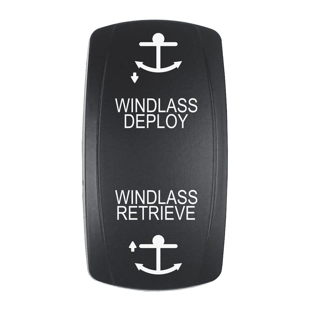 Pacer Actuator - 'WINDLASS DPLY/RTRV' f/V Series Contura Switches - Black - Laser Etched (Top/Bottom Light) [EV2LE - WND] - The Happy Skipper