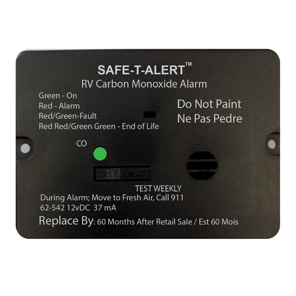 Safe - T - Alert 62 Series Carbon Monoxide Alarm - 12V - RV Flush Mount - Black [62 - 542 - BL] - The Happy Skipper