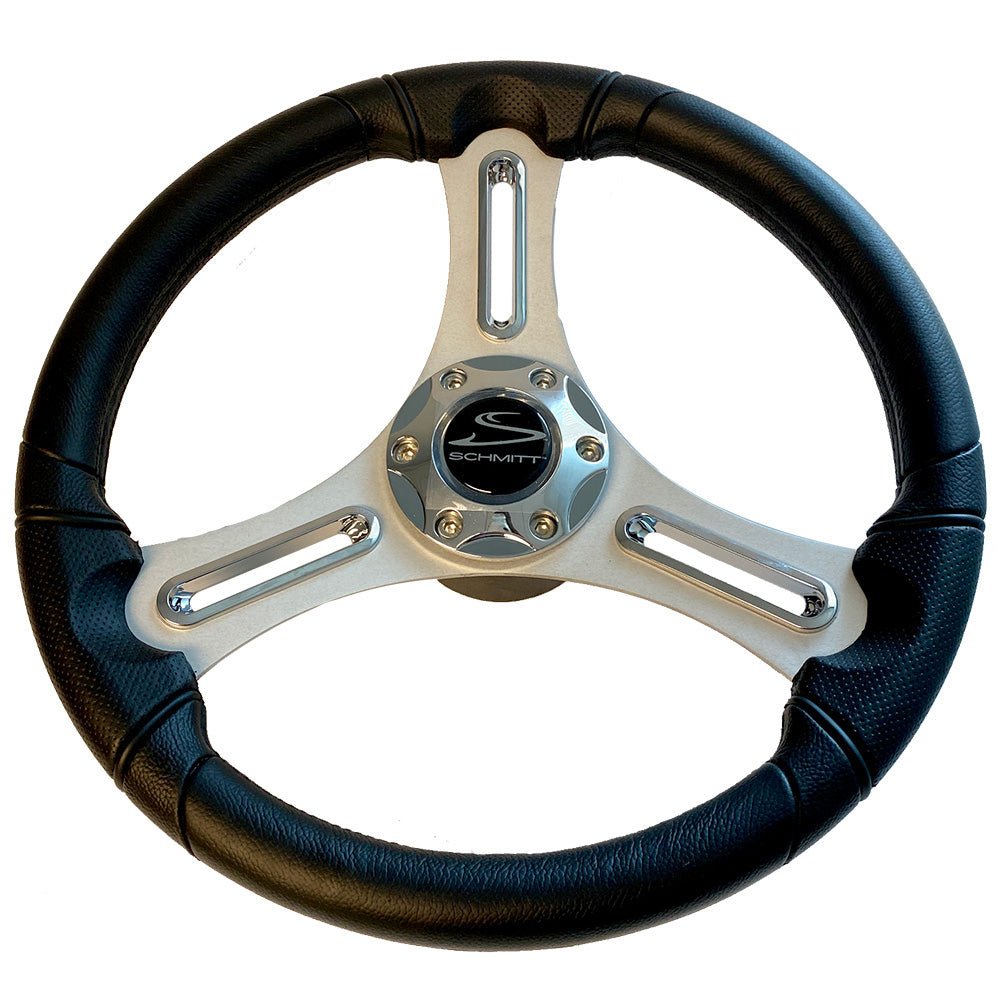 Schmitt Marine Torcello 14" Wheel - 03 Series - Polyurethane Wheel w/Chrome Trim Cap - Brushed Spokes - 3/4" Tapered Shaft - Retail Packaging [PU033104-12R] - The Happy Skipper
