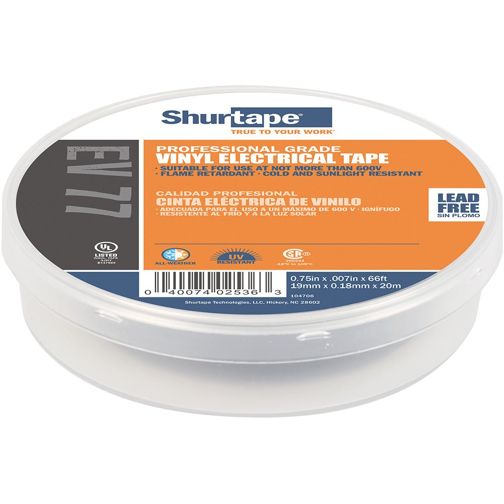 Shurtape EV 077B Professional Grade Black Electrical Tape f/Insulating Splicing - 3/4" x 66' - 10 - Pack [104706] - The Happy Skipper