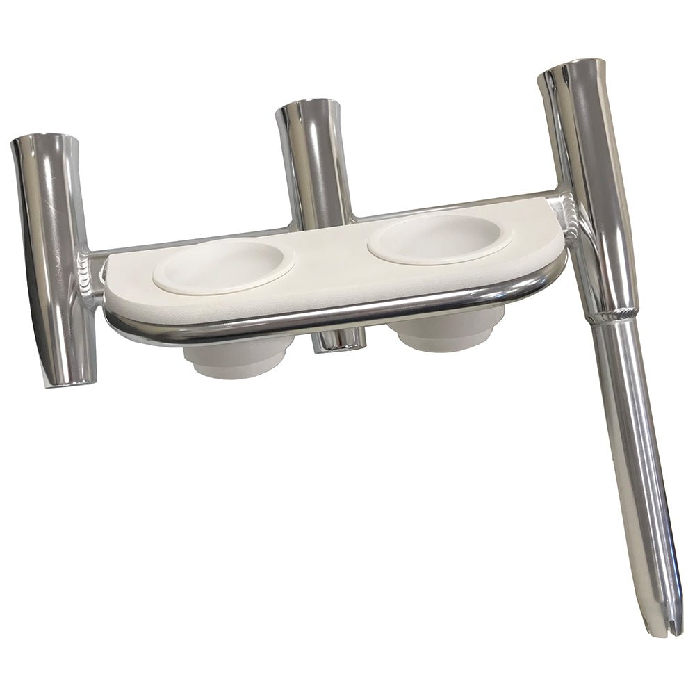 Tigress Offset Triple Rod Holder w/Cup Holders - Port Side - Polished Aluminum [88148] - The Happy Skipper