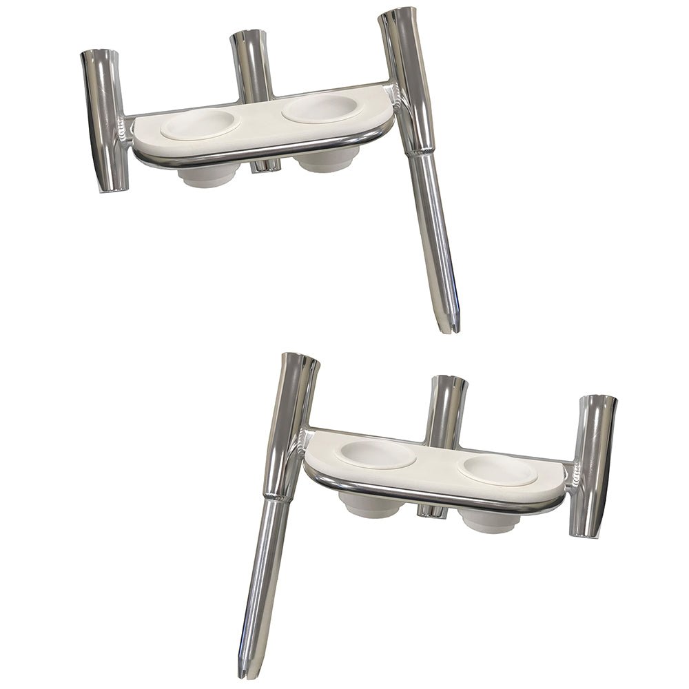 Tigress Offset Triple Rod Holder w/Cup Holders - Port Side Starboard Side - Polished Aluminum [88148PS - KIT] - The Happy Skipper