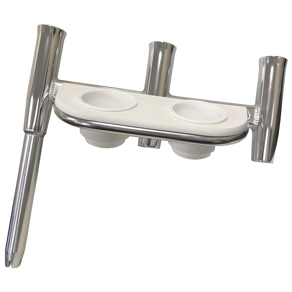 Tigress Offset Triple Rod Holder w/Cup Holders - Starboard Side - Polished Aluminum [88148 - 1] - The Happy Skipper