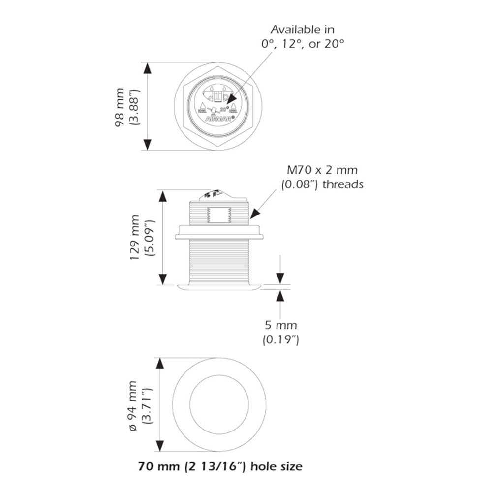 Airmar B75HW High Wide Chirp Transducer - 12 Degree Deadrise, 600W Thru Hull [B75C-12-HW-MM] - The Happy Skipper