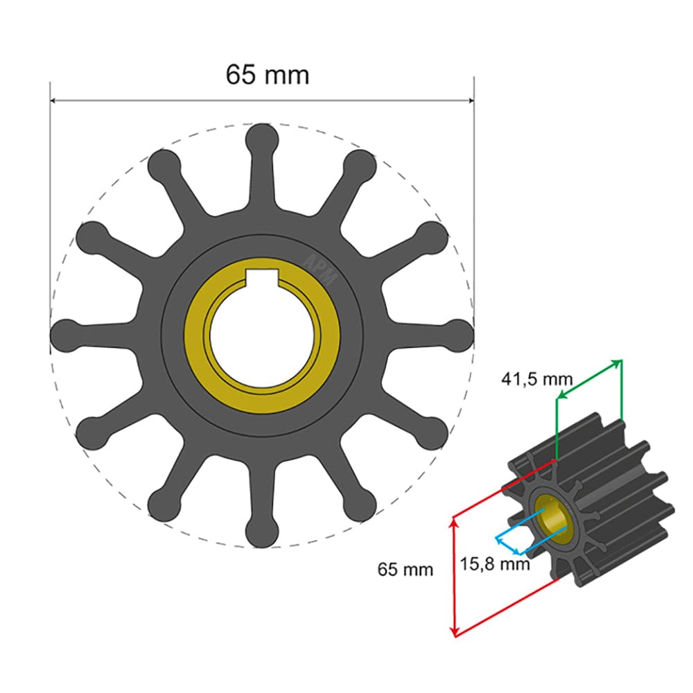 Albin Group Premium Impeller Kit 65 x 15.8 x 41.5mm - 12 Blade - Key Insert [06-01-018] - The Happy Skipper