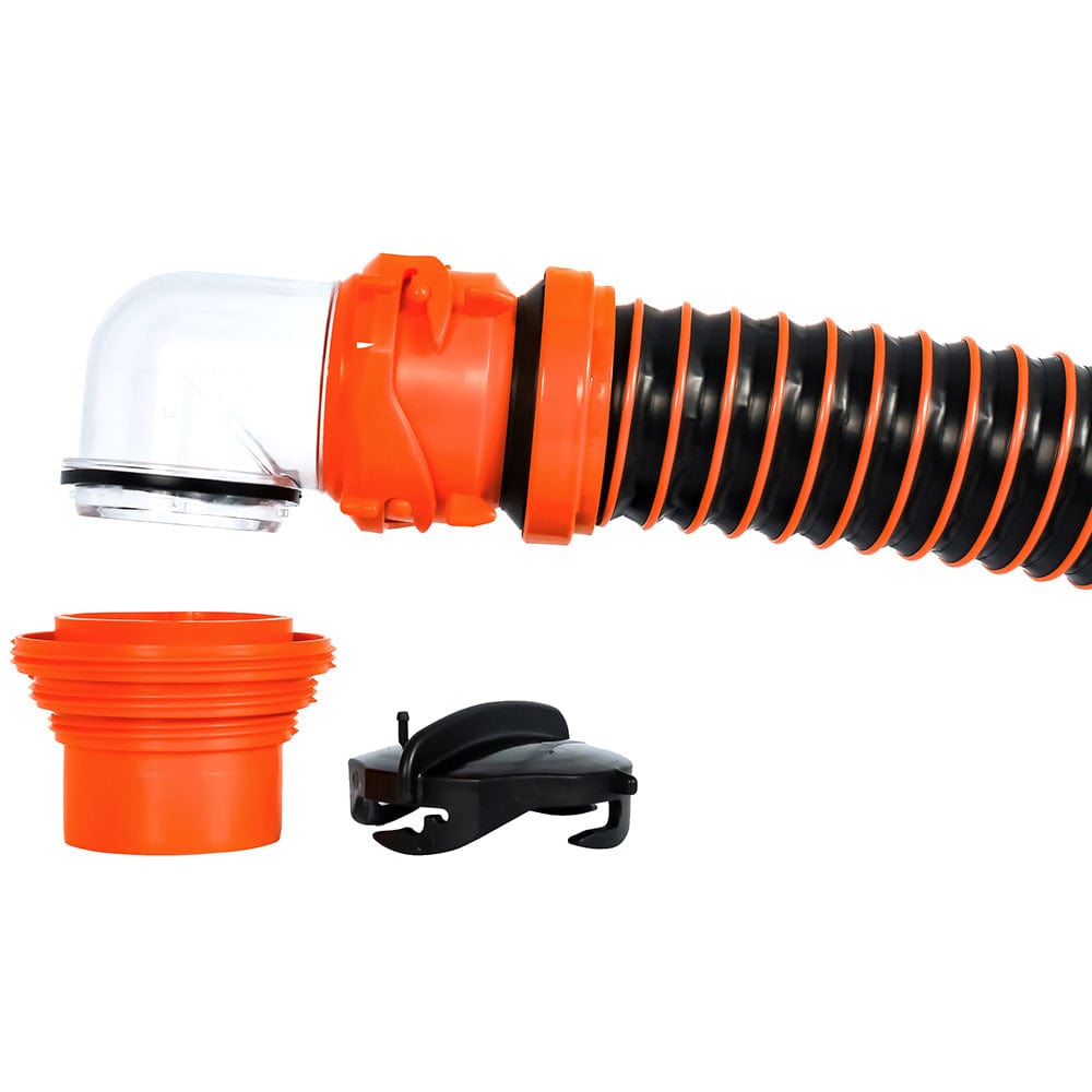 Camco RhinoEXTREME 15 Sewer Hose Kit w/ Swivel Fitting 4 In 1 Elbow Caps [39859] - The Happy Skipper