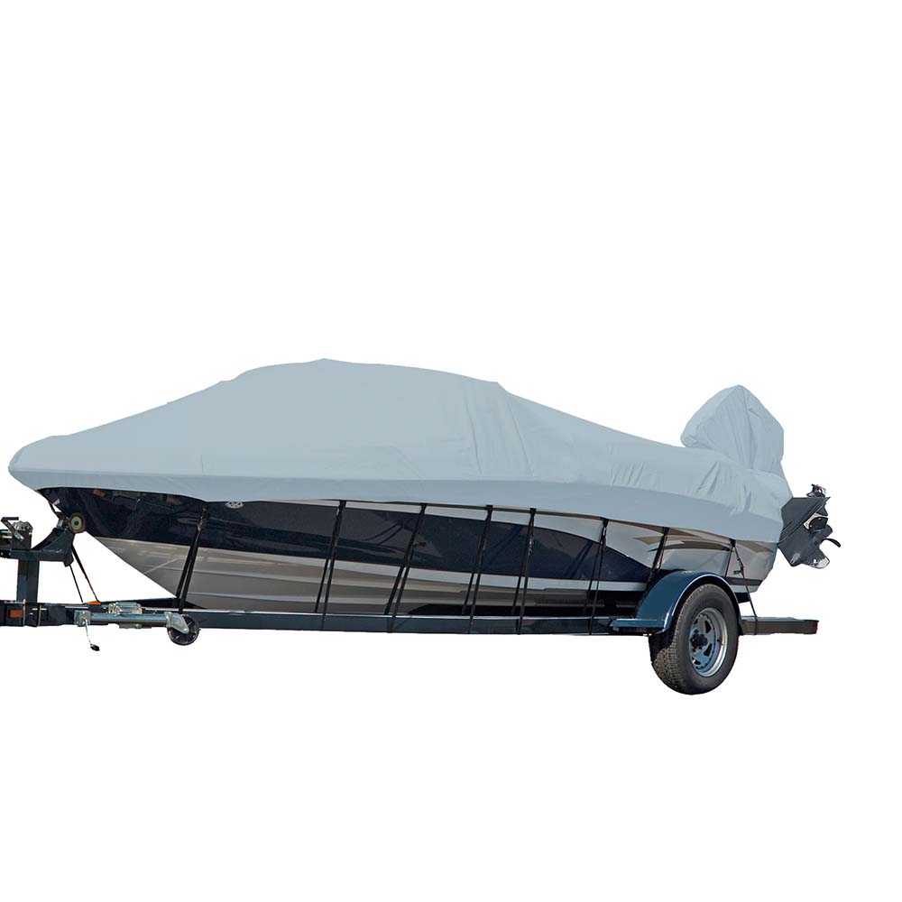 Carver Sun-DURA Styled-to-Fit Boat Cover f/16.5 V-Hull Runabout Boats w/Windshield Hand/Bow Rails - Grey [77016S-11] - The Happy Skipper