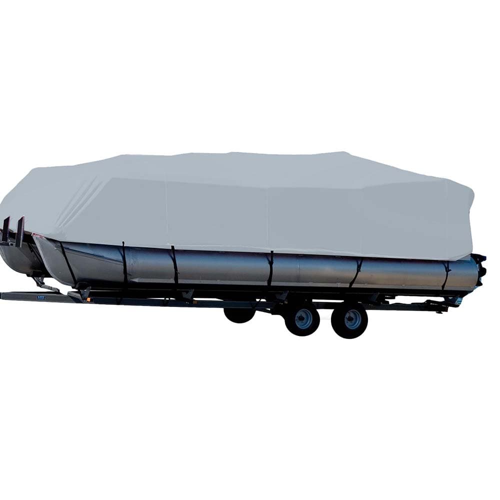 Carver Sun-DURA Styled-to-Fit Boat Cover f/24.5 Pontoons w/Bimini Top Partial Rails - Grey [77624S-11] - The Happy Skipper