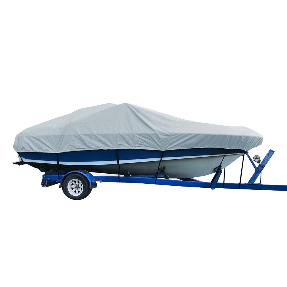 Carver Sun-DURA Styled-to-Fit Boat Cover f/24.5 V-Hull Low Profile Cuddy Cabin Boats w/Windshield Rails - Grey [77724S-11] - The Happy Skipper