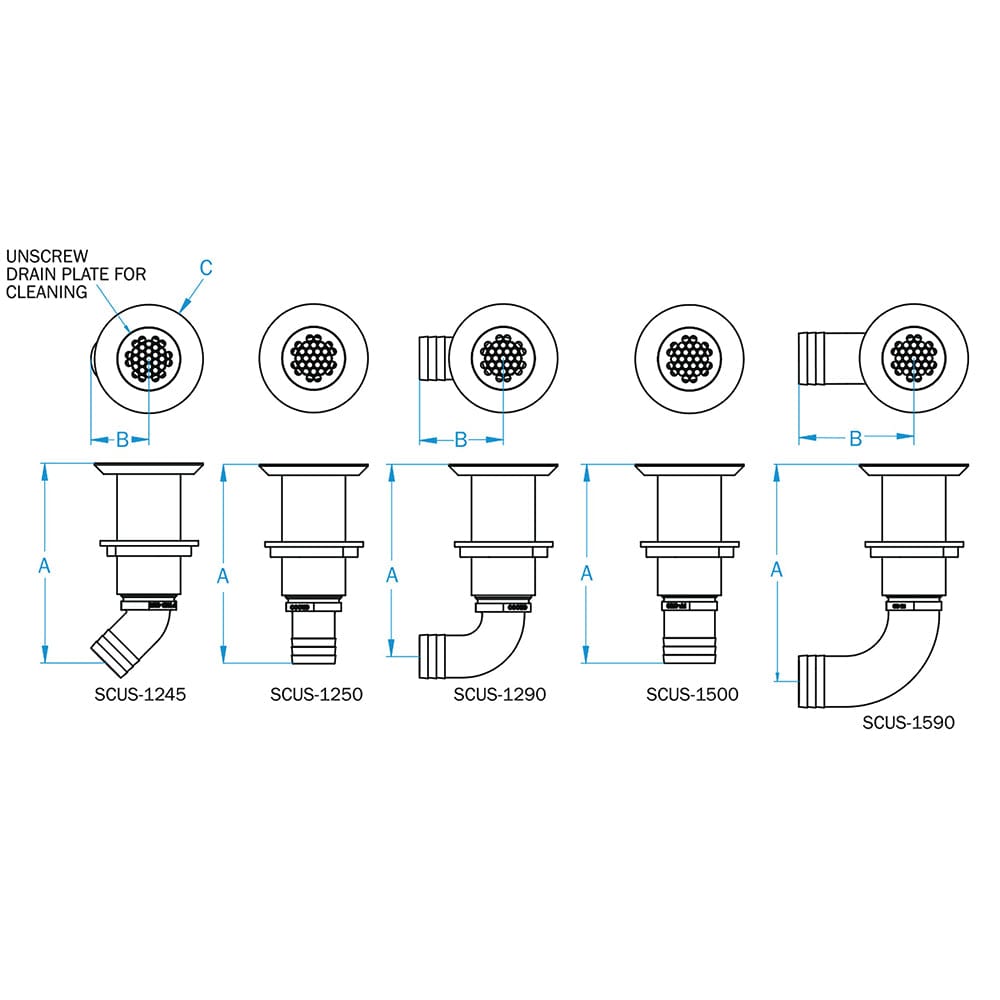 GROCO 1-1/4" Hose Barb Stainless 45 Degree Deck Drain [SCUS-1245] - The Happy Skipper