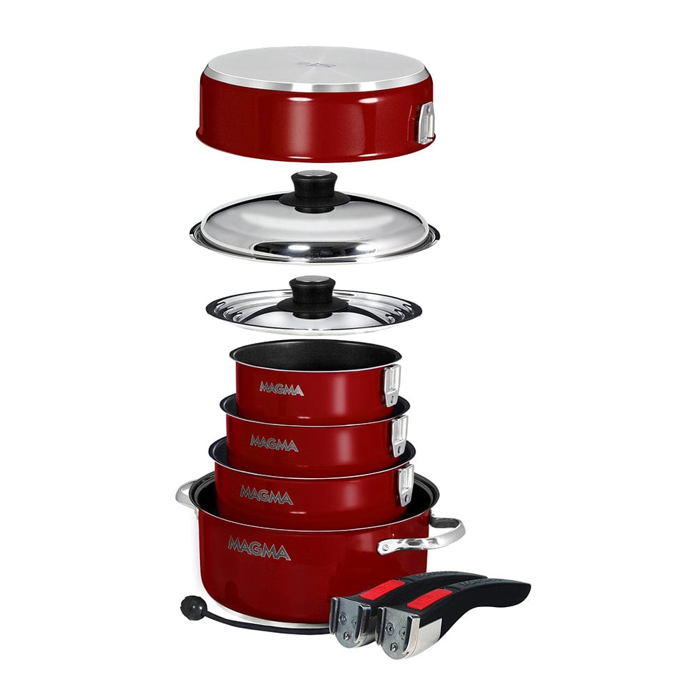 Magma Nestable 10 Piece Induction Non-Stick Enamel Finish Cookware Set - Magma Red [A10-366-MR-2-IN] - The Happy Skipper