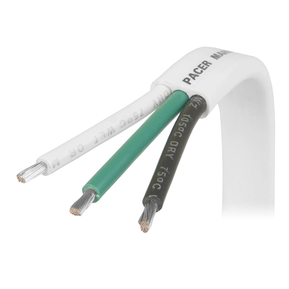 Pacer White Triplex Cable - 14/3 AWG - Black/Green/White - Sold by the Foot [W14/3-FT] - The Happy Skipper