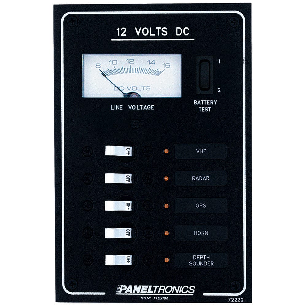 Paneltronics Standard DC 5 Position Breaker Panel & Meter w/LEDs [9972222B] - The Happy Skipper