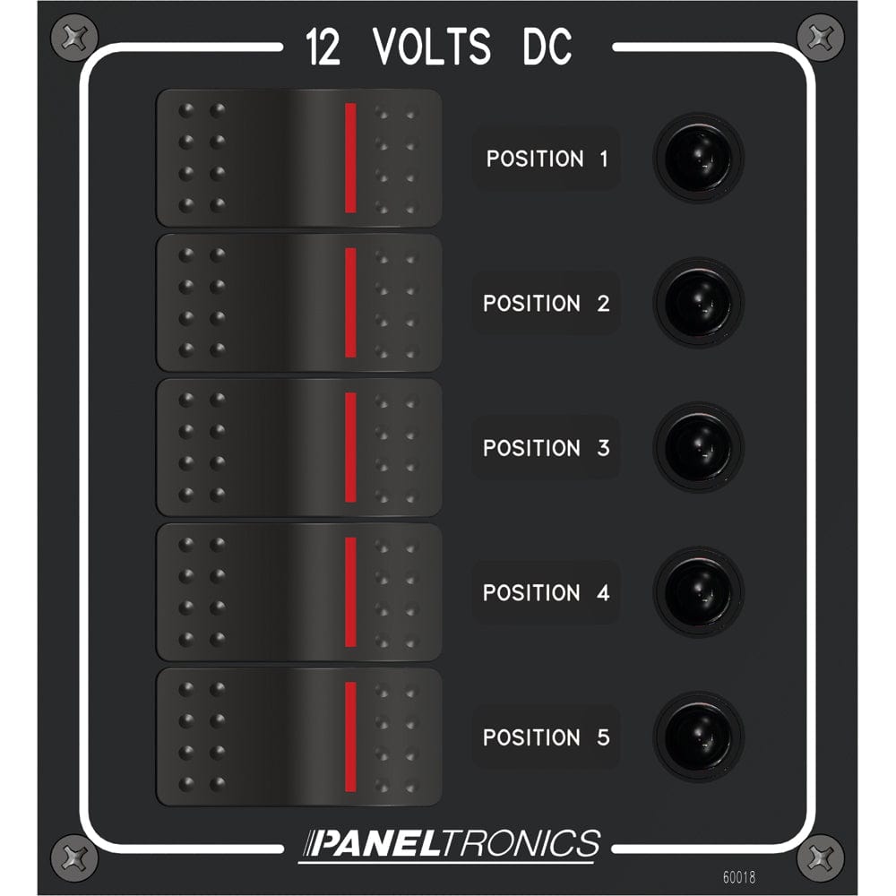 Paneltronics Waterproof Panel - DC 5-Position Illuminated Rocker Switch & Circuit Breaker [9960018B] - The Happy Skipper