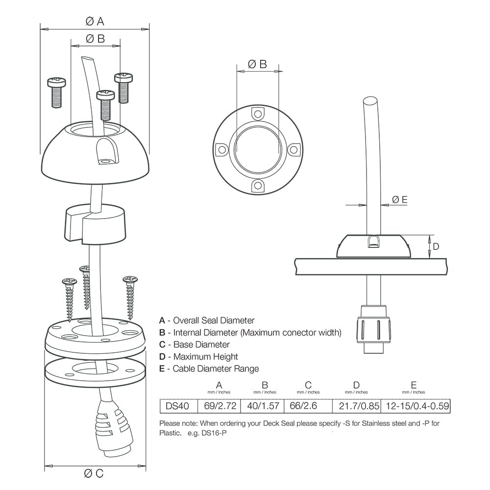 Scanstrut DS40-P Vertical Cable Seal [DS40-P] - The Happy Skipper