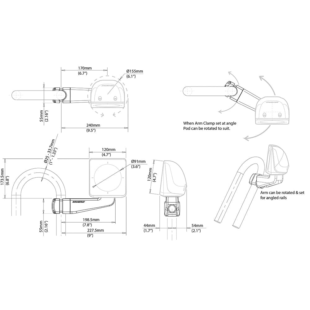 Scanstrut Scanpod Single Instrument Pod -Precut- Arm Mounted - Fits 1" - 1.3" Rails [SPR-1I-AM] - The Happy Skipper