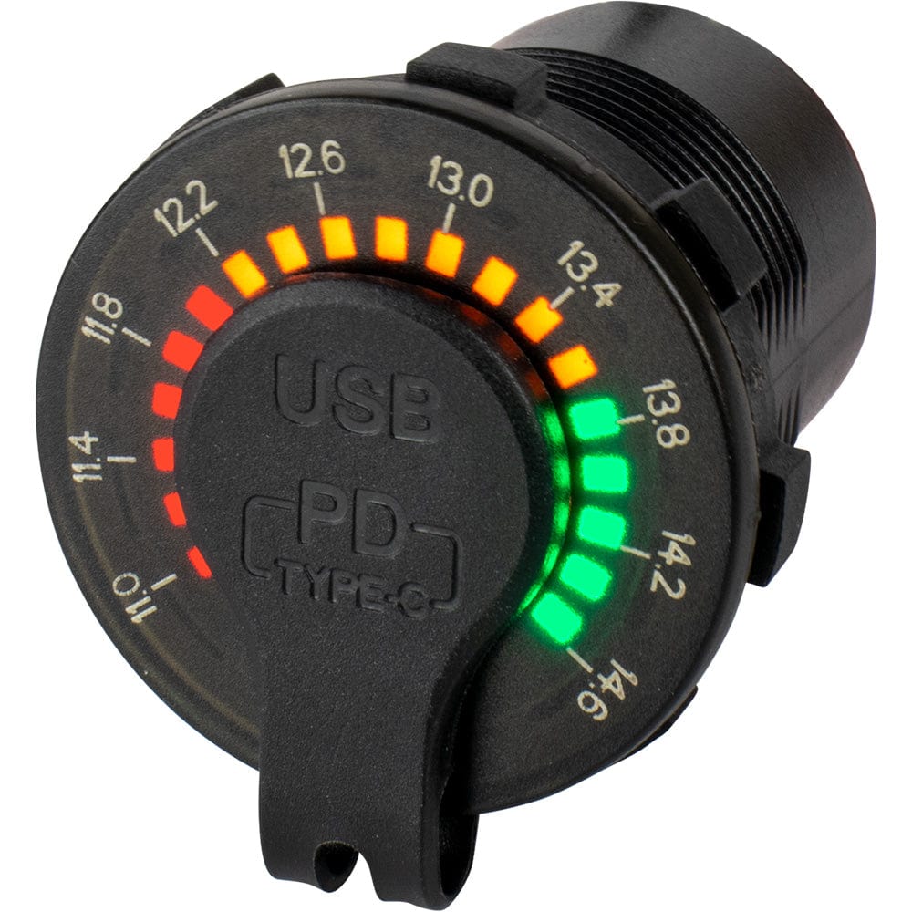 Sea-Dog Round Rainbow Voltmeter w/USB USB-C Power Socket [426519-1] - The Happy Skipper