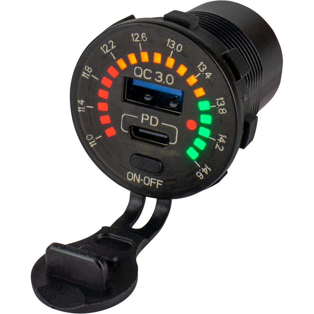 Sea-Dog Round Rainbow Voltmeter w/USB USB-C Power Socket [426519-1] - The Happy Skipper