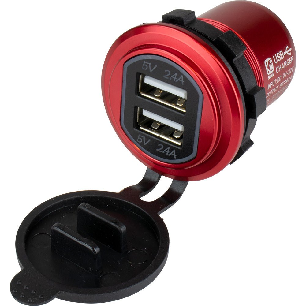 Sea-Dog Round Red Dual USB Charger w/1 Quick Charge Port + [426504-1] - The Happy Skipper