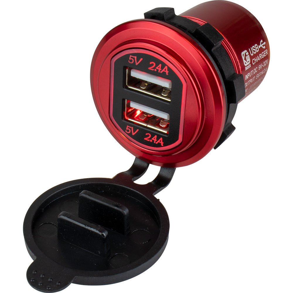 Sea-Dog Round Red Dual USB Charger w/1 Quick Charge Port + [426504-1] - The Happy Skipper