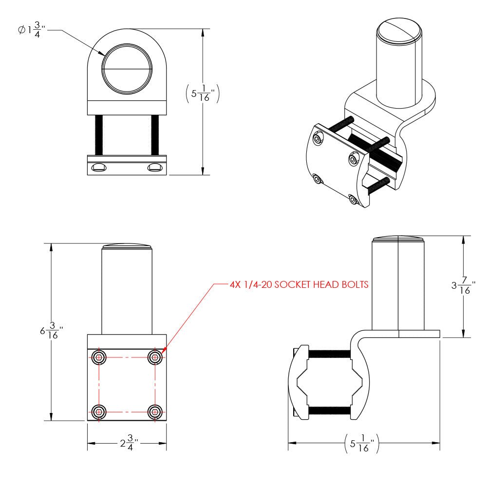 TACO ShadeFin Mini Square Tube Rail Mount [T10-4000-9] - The Happy Skipper