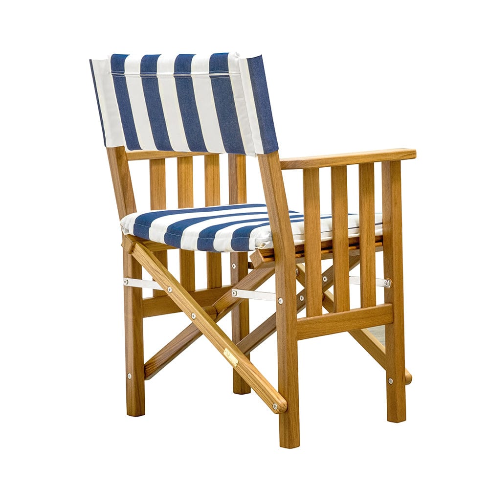 Whitecap Directors Chair II w/Navy White Cushion - Teak [61050] - The Happy Skipper