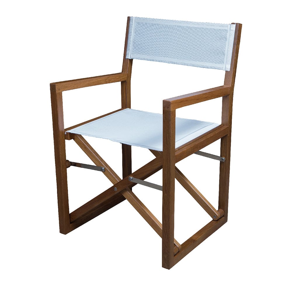 Whitecap Directors Chair w/White Batyline Fabric - Teak [63061] - The Happy Skipper