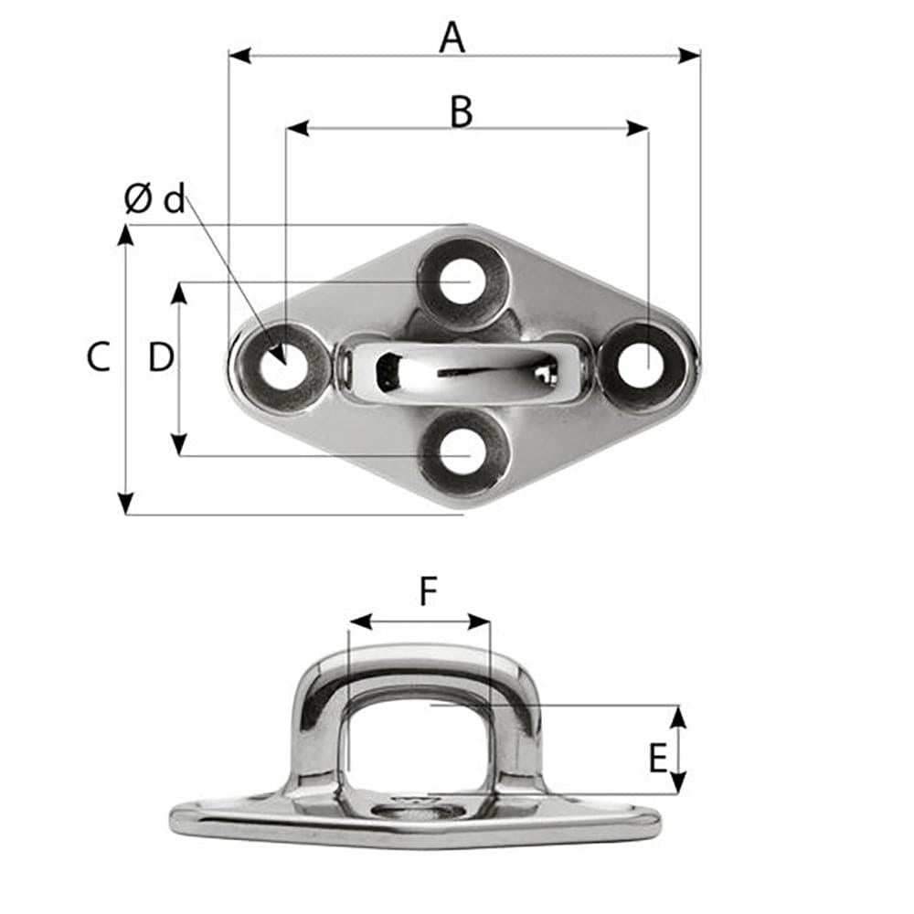 Wichard Diamond Pad Eye - Square - 60mm Length (2-23/64") - M5 Screw [6654] - The Happy Skipper