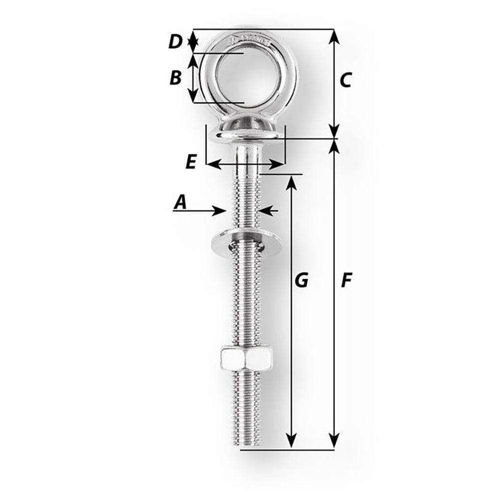 Wichard Eye Bolt - M10 x 150mm - Length 100mm [06495] - The Happy Skipper