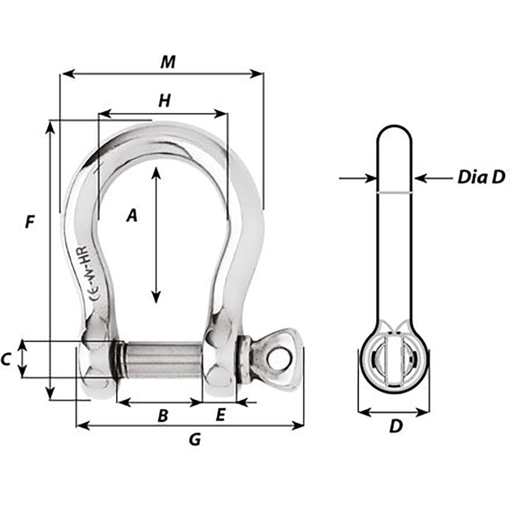 Wichard HR Bow Shackle - 12mm Pin Diameter [11246] - The Happy Skipper