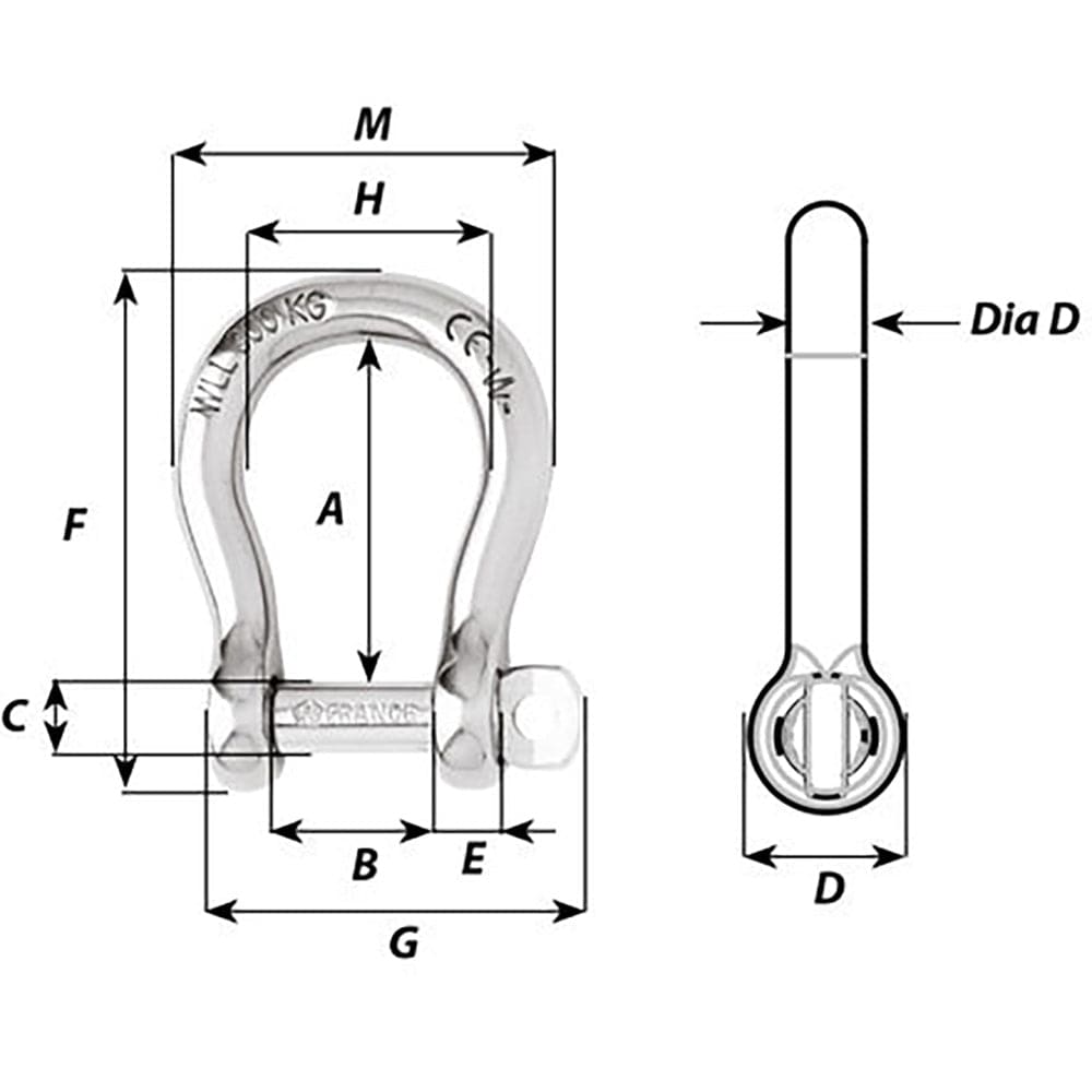 Wichard Not Self-Locking Bow Shackle - 16mm Diameter - 5/8" [01247] - The Happy Skipper