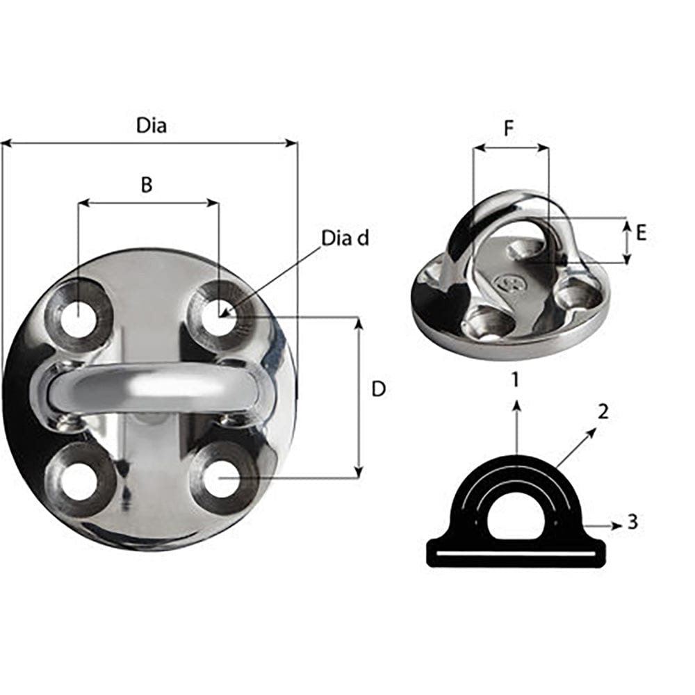 Wichard Round Pad Eye - 57mm Diameter (2-1/4") - Fixed [6635] - The Happy Skipper