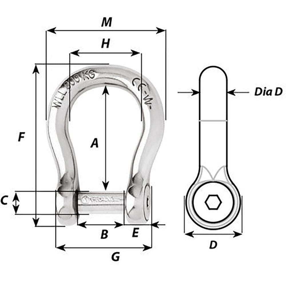 Wichard Self-Locking Allen Head Pin Bow Shackle - 10mm Diameter - 13/32" [01345] - The Happy Skipper