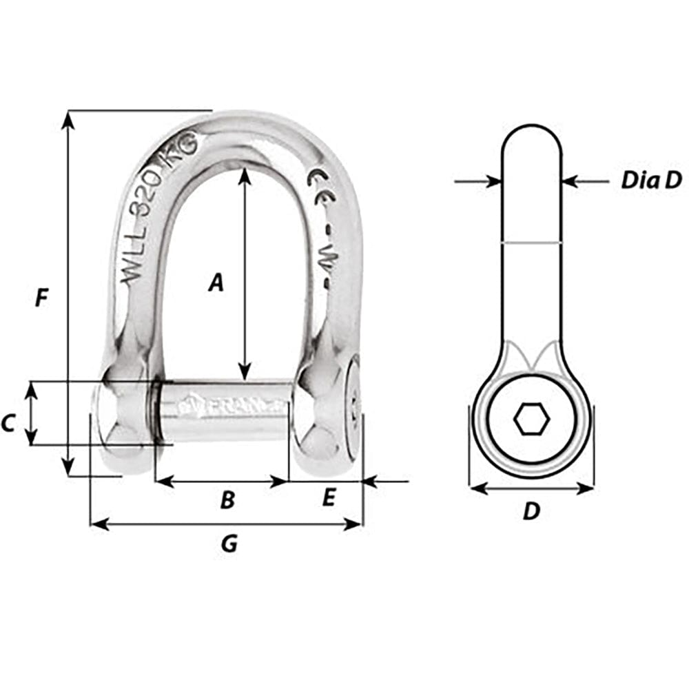 Wichard Self-Locking Allen Head Pin D Shackle - 10mm Diameter - 13/32" [01305] - The Happy Skipper