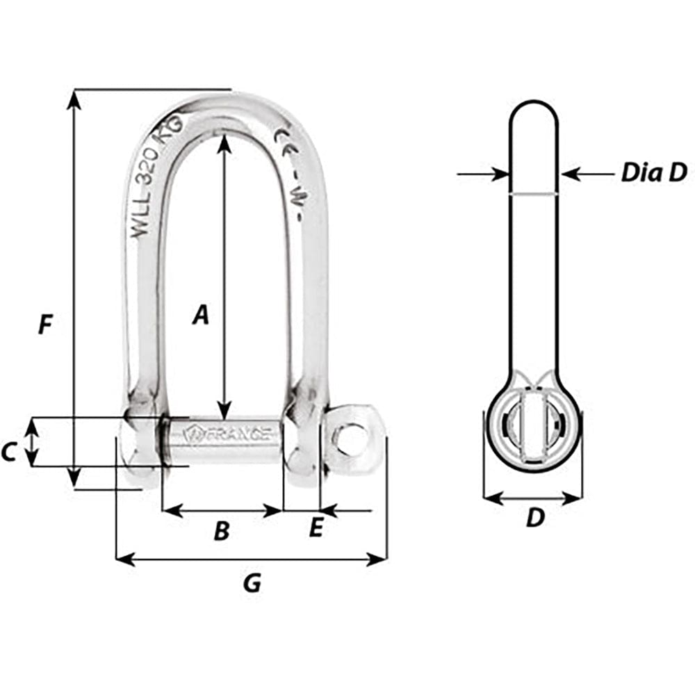 Wichard Self-Locking Long D Shackle - 10mm Diameter - 13/32" [01215] - The Happy Skipper